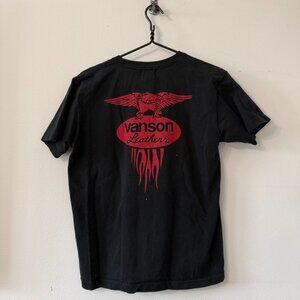 Vanson Leathers Graphic T-Shirt Black Front & Back Print Size M